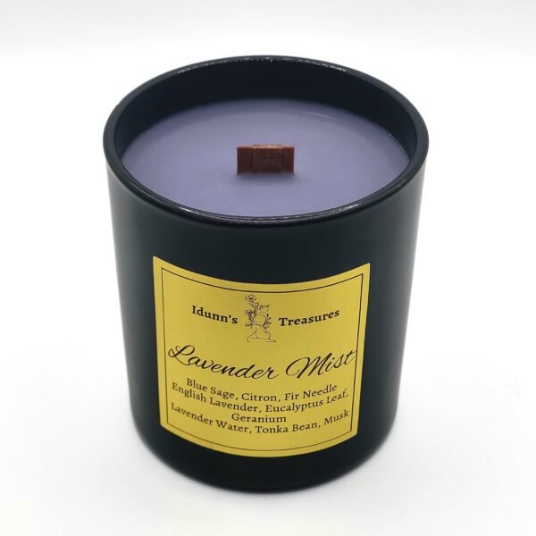 Handmade Lavender Scented Candle with natural soy wax, infused with lavender, eucalyptus, and sage for a calming, relaxing atmosphere. Shop at IdunnsTreasures.com.