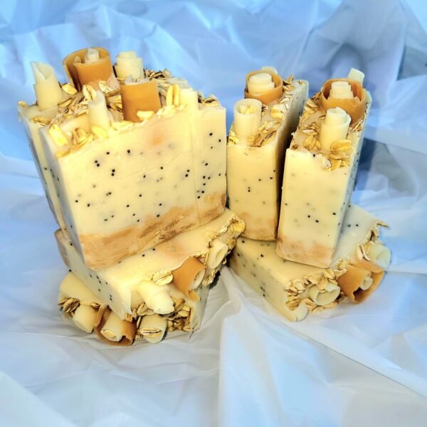 fragrance free luxury artisan soap , honey oats and poppy seeds